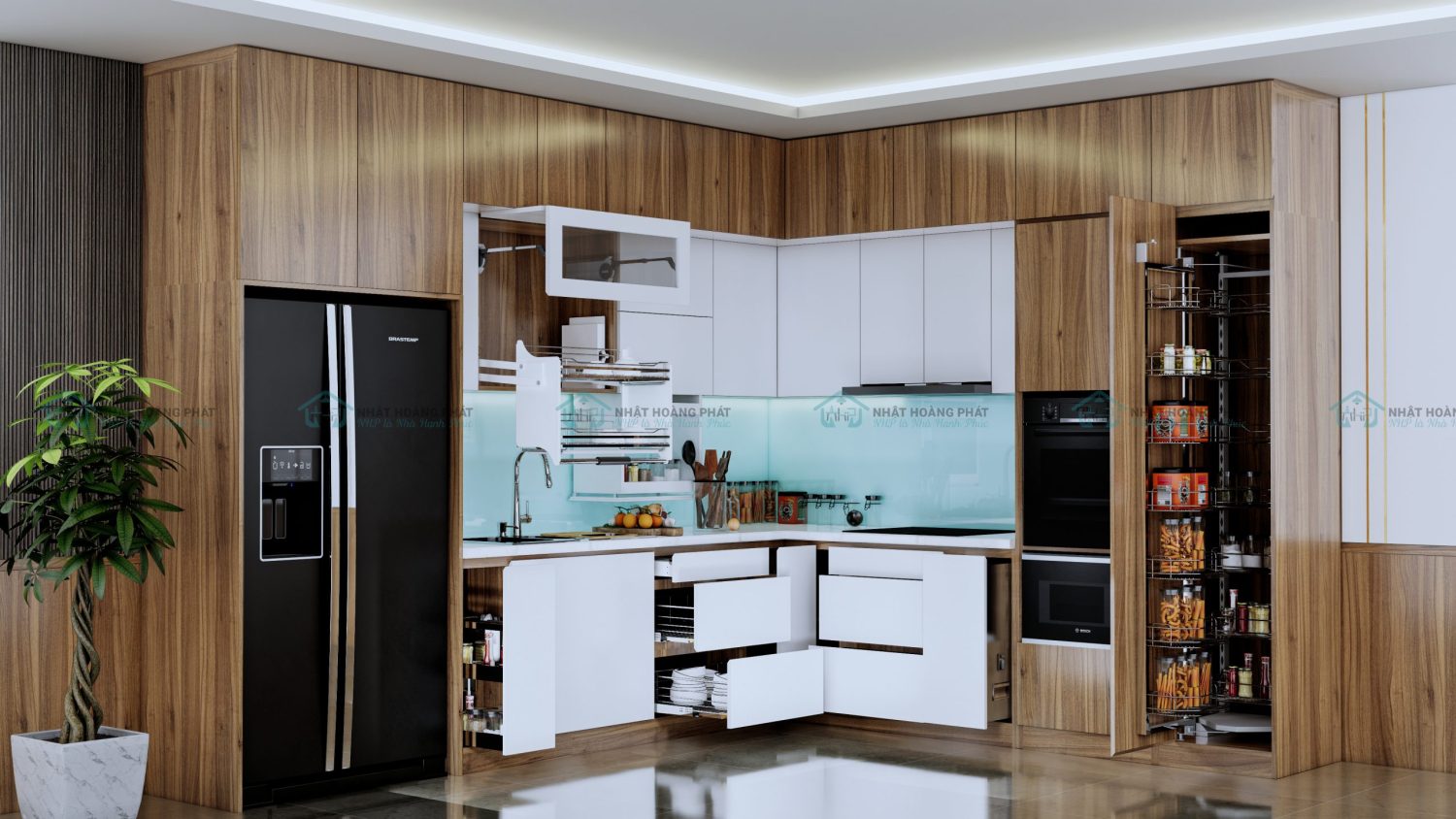 Tủ bếp MDF chống ẩm phủ Melamine - TB.NHP.Mel 001