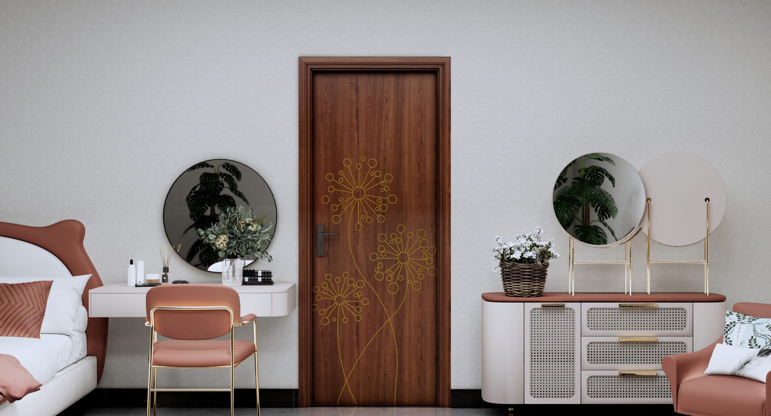 cửa mdf chạy hoa văn