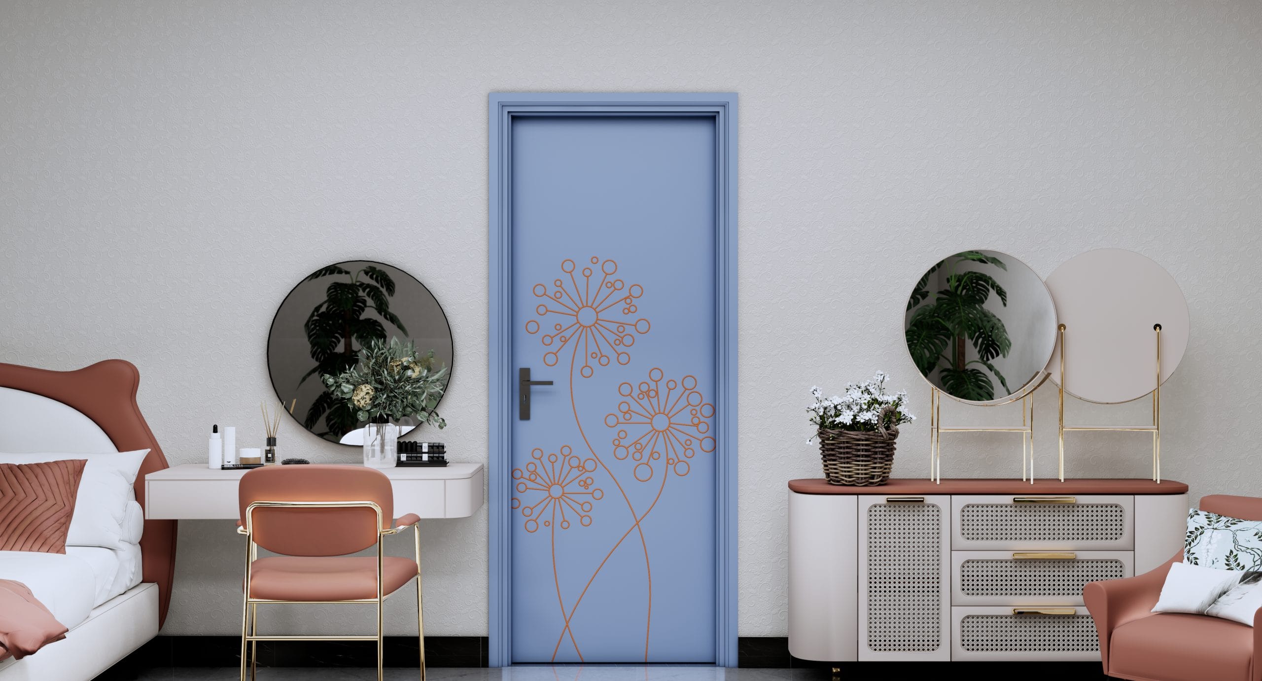 cửa mdf chạy hoa văn