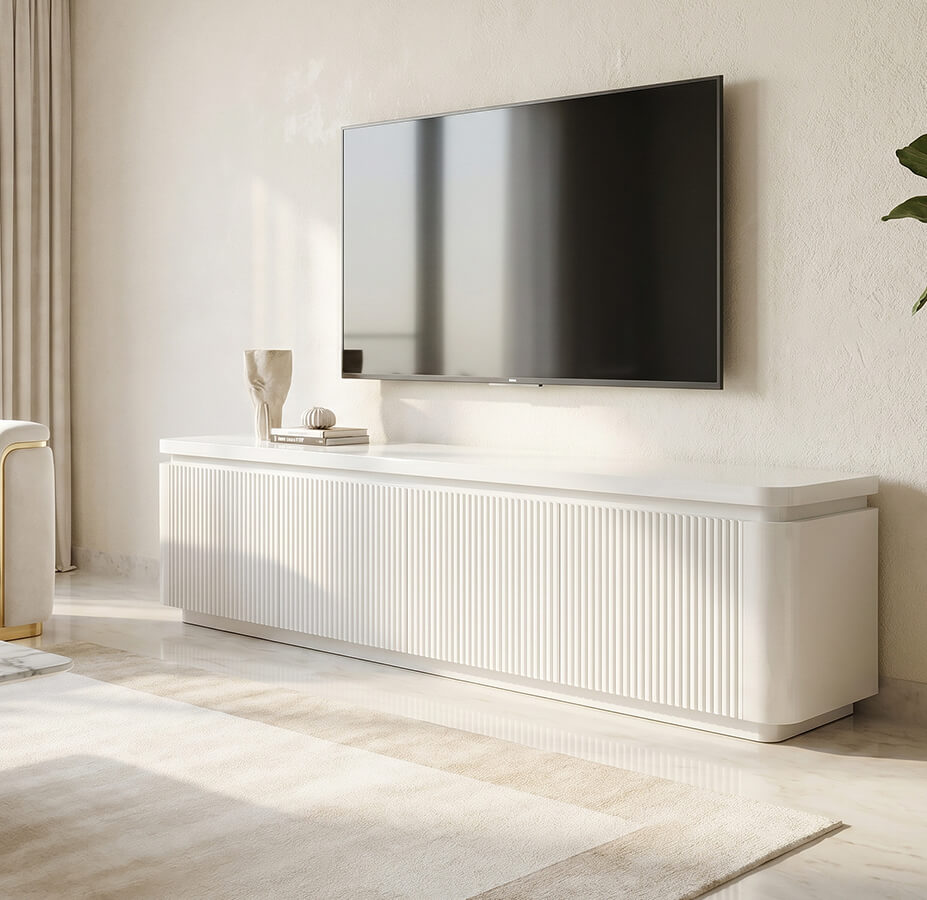 Kệ tivi bo cong hiện đại cánh lam sóng dọc – Giá xưởng sản xuất
