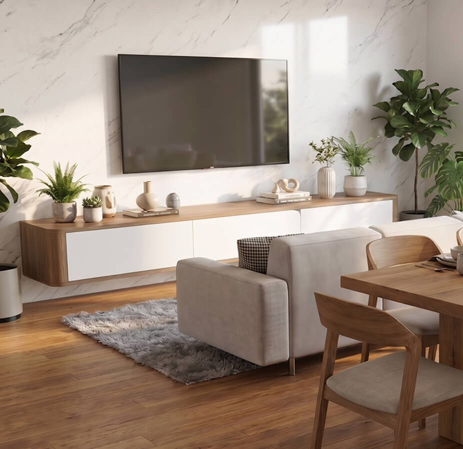 Kệ tivi treo tường gỗ MDF phủ Melamine – Thiết kế tối giản, tối ưu