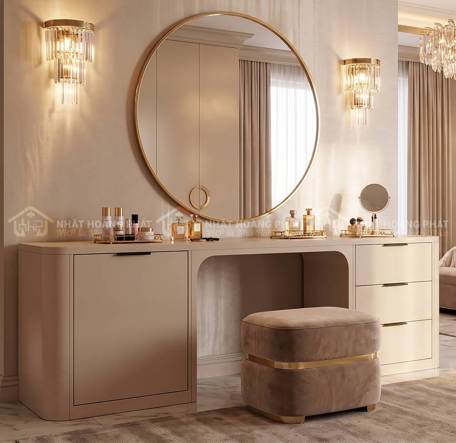 Bàn trang điểm bo cong MDF chống ẩm phủ Melamine