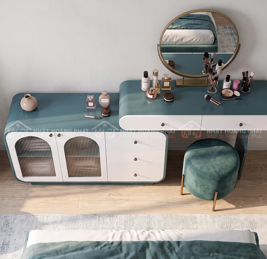 Bàn trang điểm bo tròn MDF Melamine – Thiết kế hiện đại