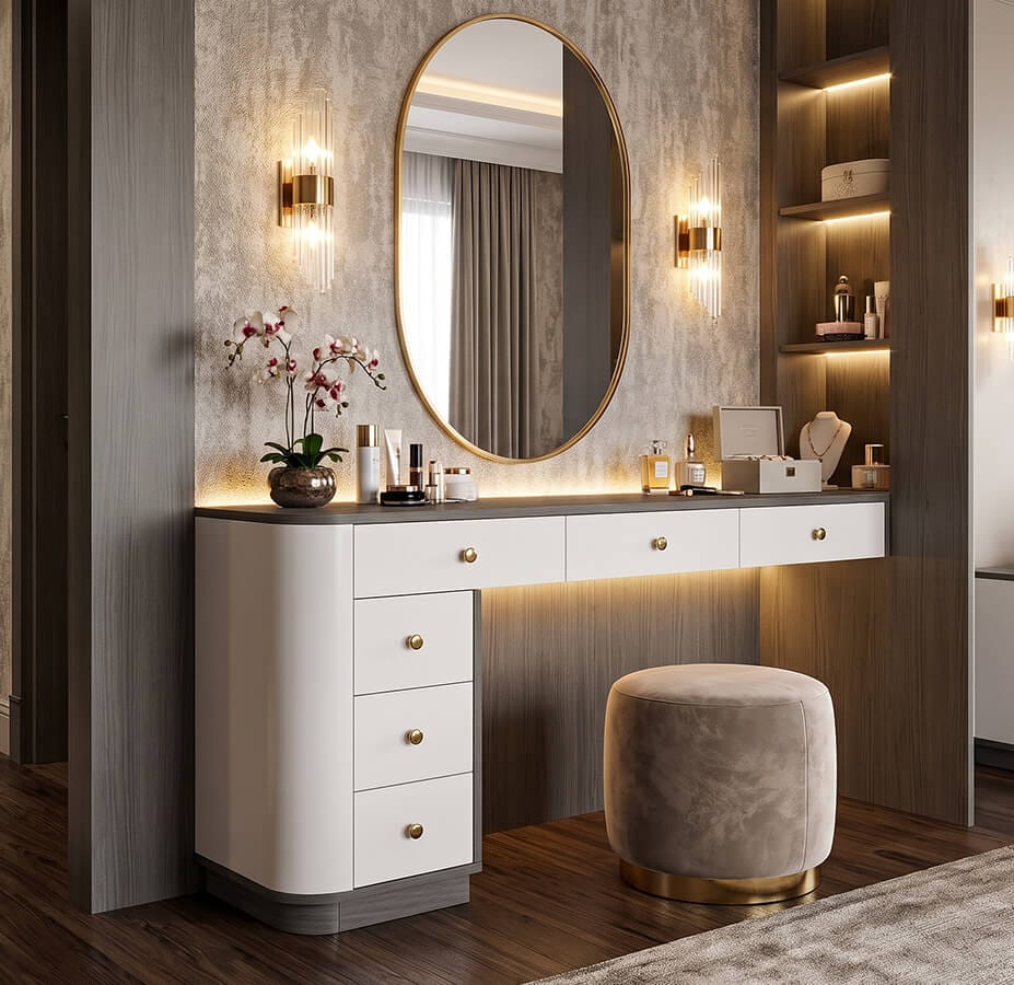 Bàn trang điểm gỗ công nghiệp MDF chống ẩm bo cong