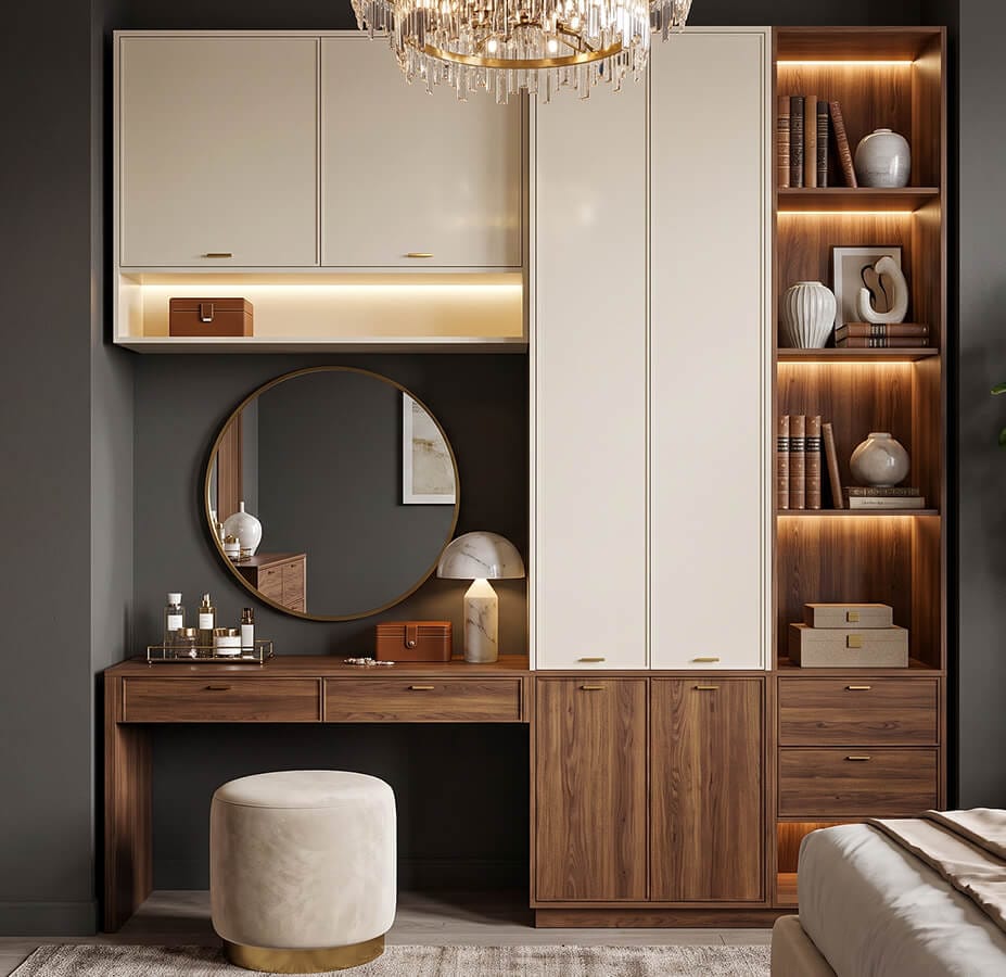 Bàn trang điểm Melamine kết hợp tủ, kệ trung bày